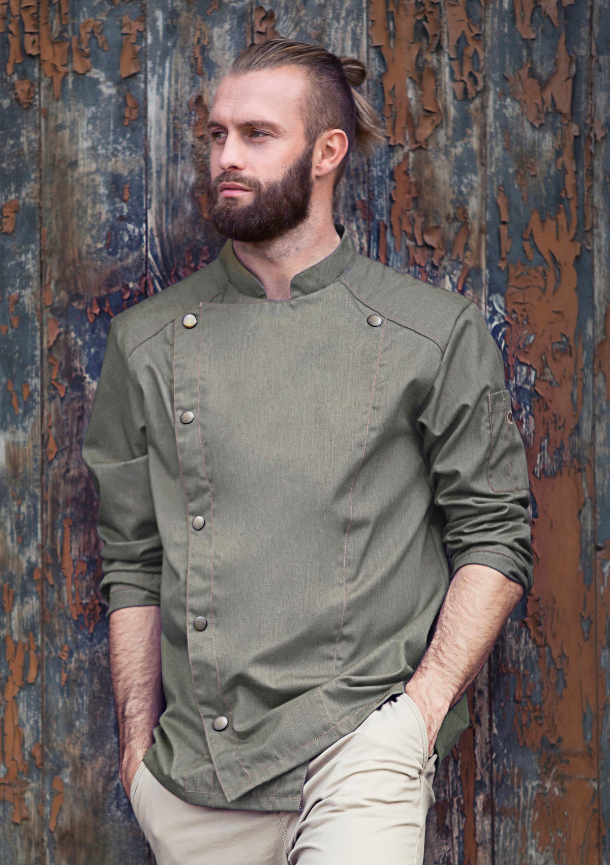 Double-Breasted & Long-Sleeved Chef Jacket Jeans-Style For Men