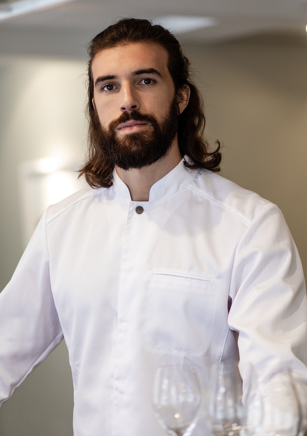 Camisa de chef para hombre Slim-Fit de manga larga | Segers