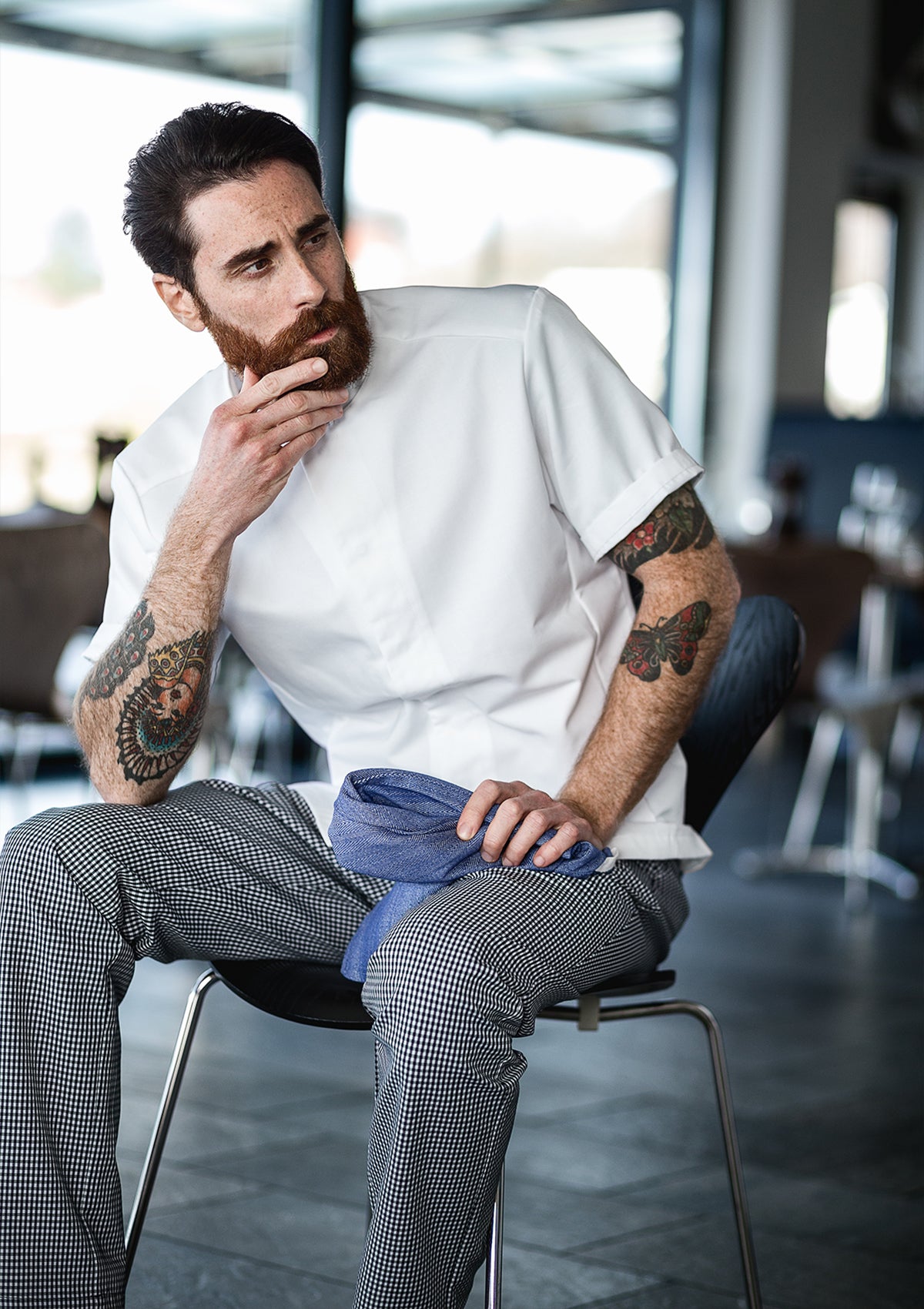 Pantalón de chef para hombre en pepita negra frente liso | Segers