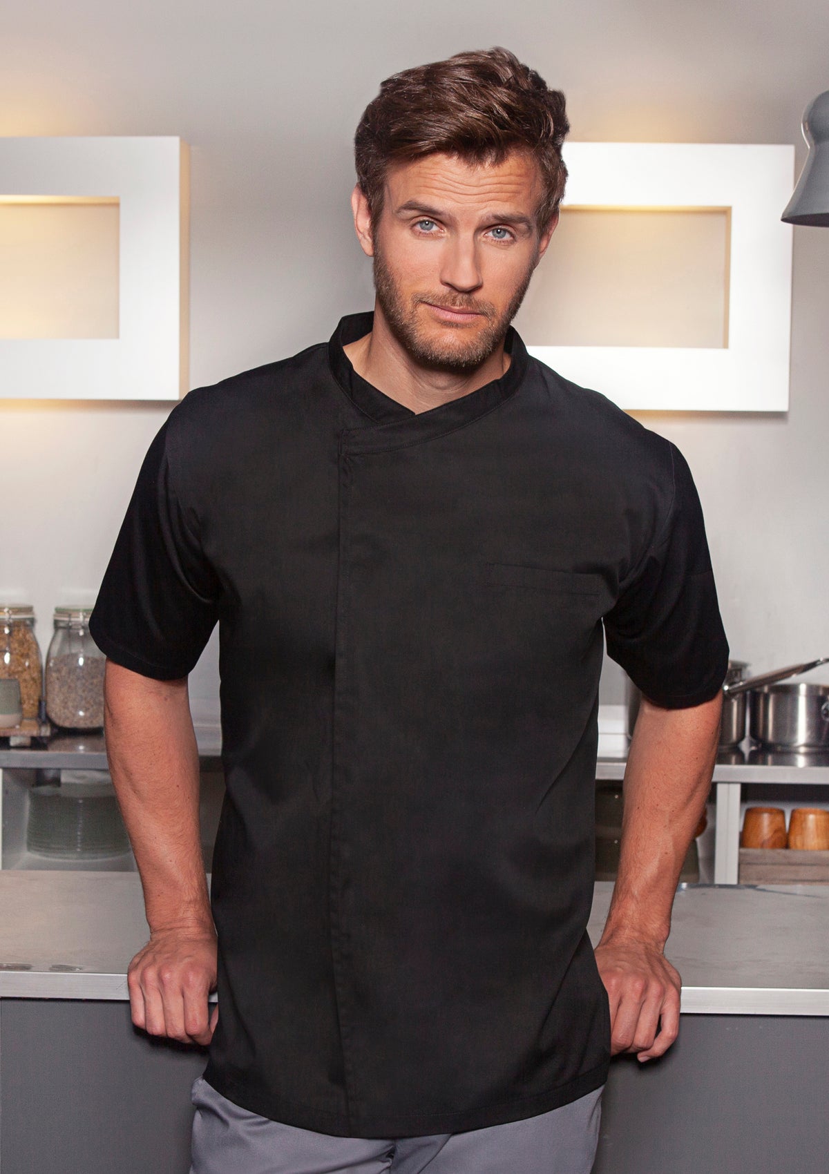 Men's Chef Shirt Short Sleeves Throw-Over