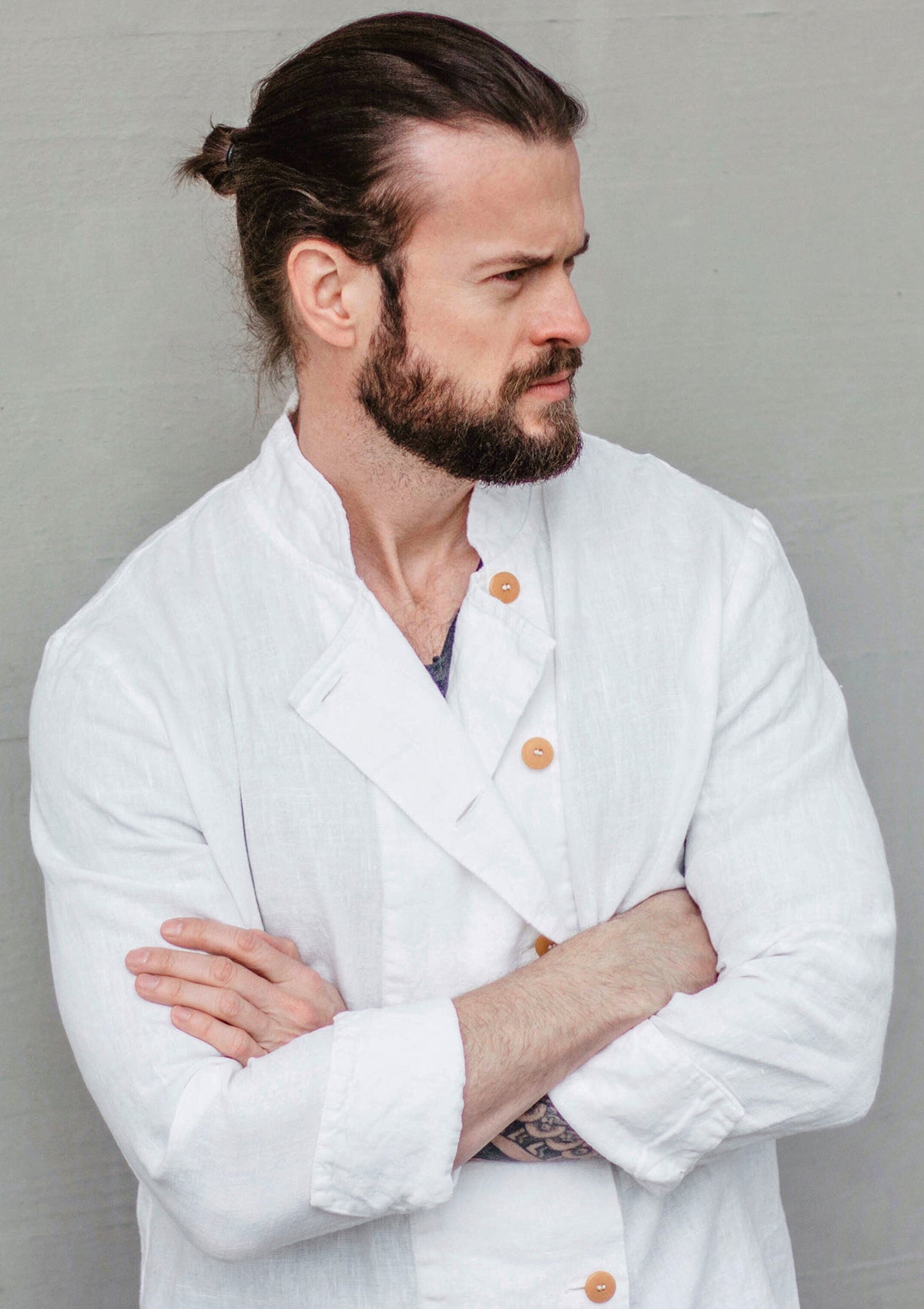Chaqueta de chef Bristol de lino fino cruzada unisex | U.C.W