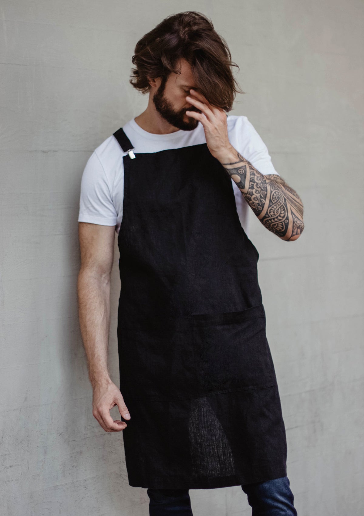 Delantal con peto Marseilles de lino fino unisex | U.C.W