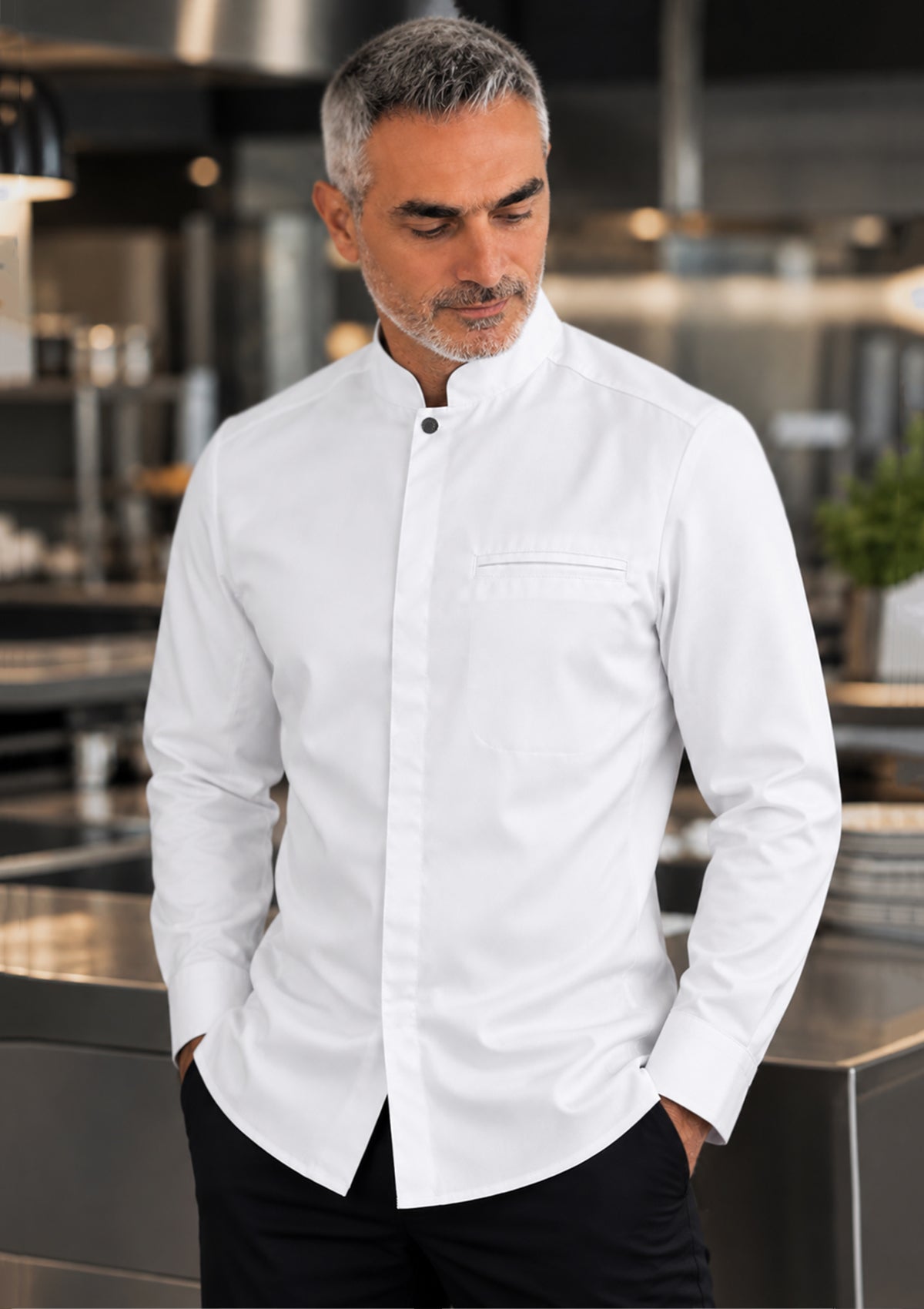 Men's Chef Shirt In Fine Quality Slim-Fit Long Sleeves
