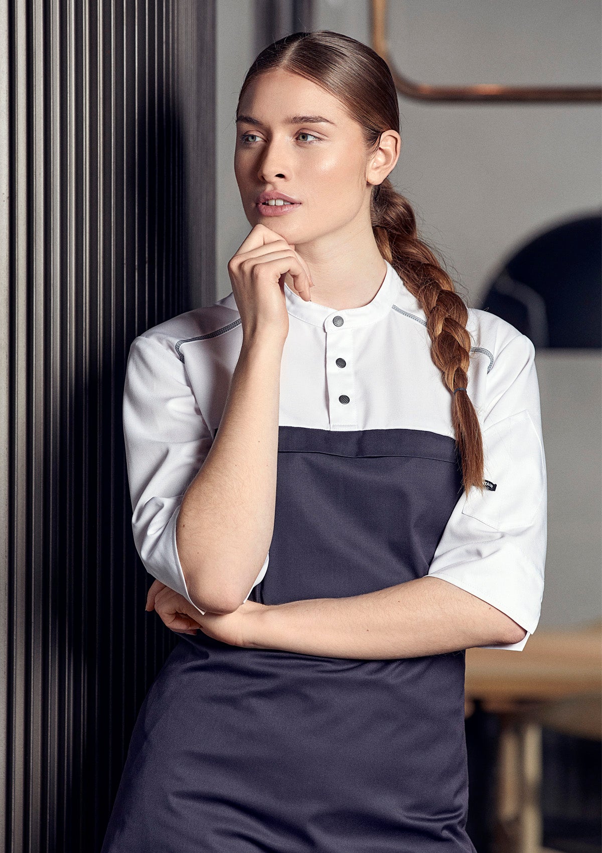 Hybrid Chef Jacket with Integrated Apron 3/4 Sleeves Unisex