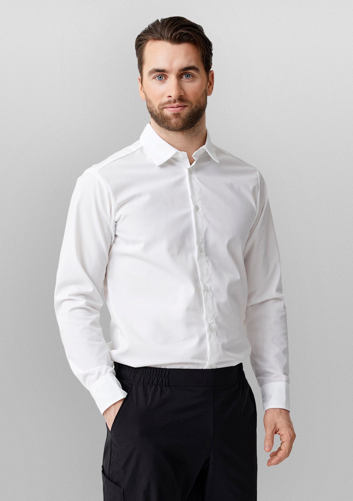 Men's Modern Service Stretch Shirt with Easy Pull-Up Function Long Sleeves