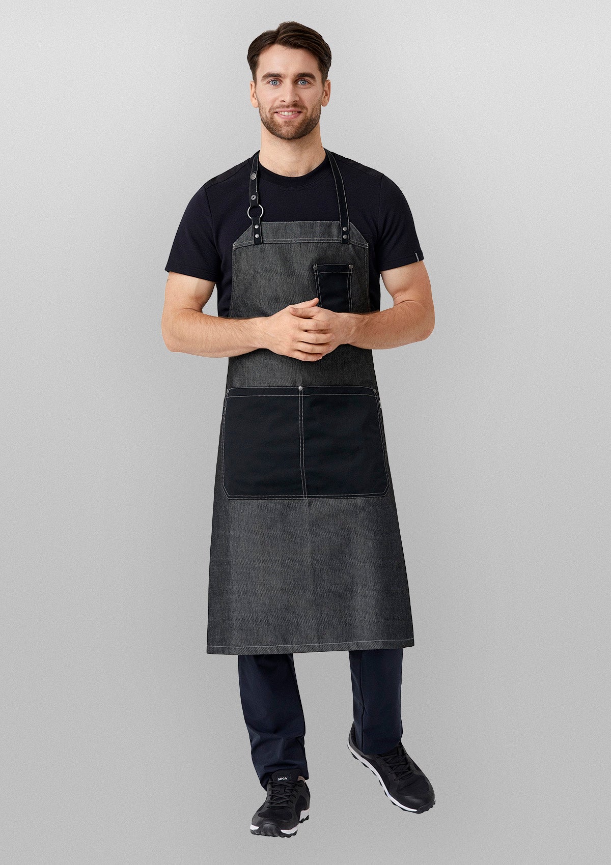 Raw Bib Apron with Front Pockets, Metal Ring & Rivets Unisex