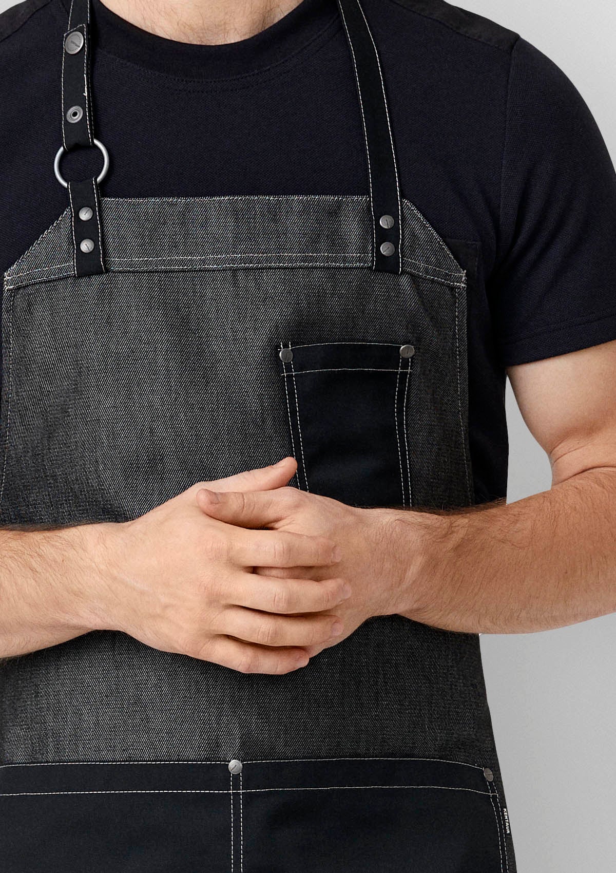 Raw Bib Apron with Front Pockets, Metal Ring & Rivets Unisex