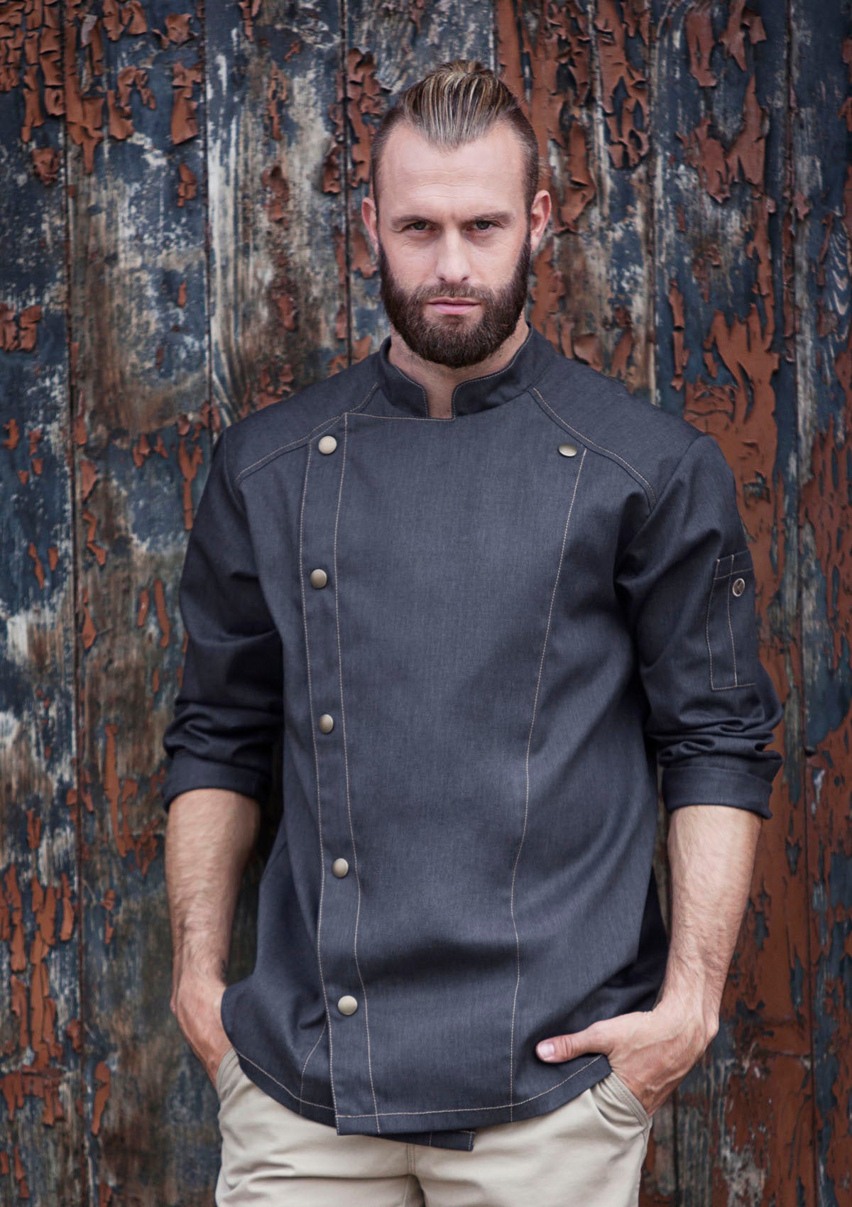Men's Chef Jacket Jeans-Look Long Sleeves In Vintage Colours