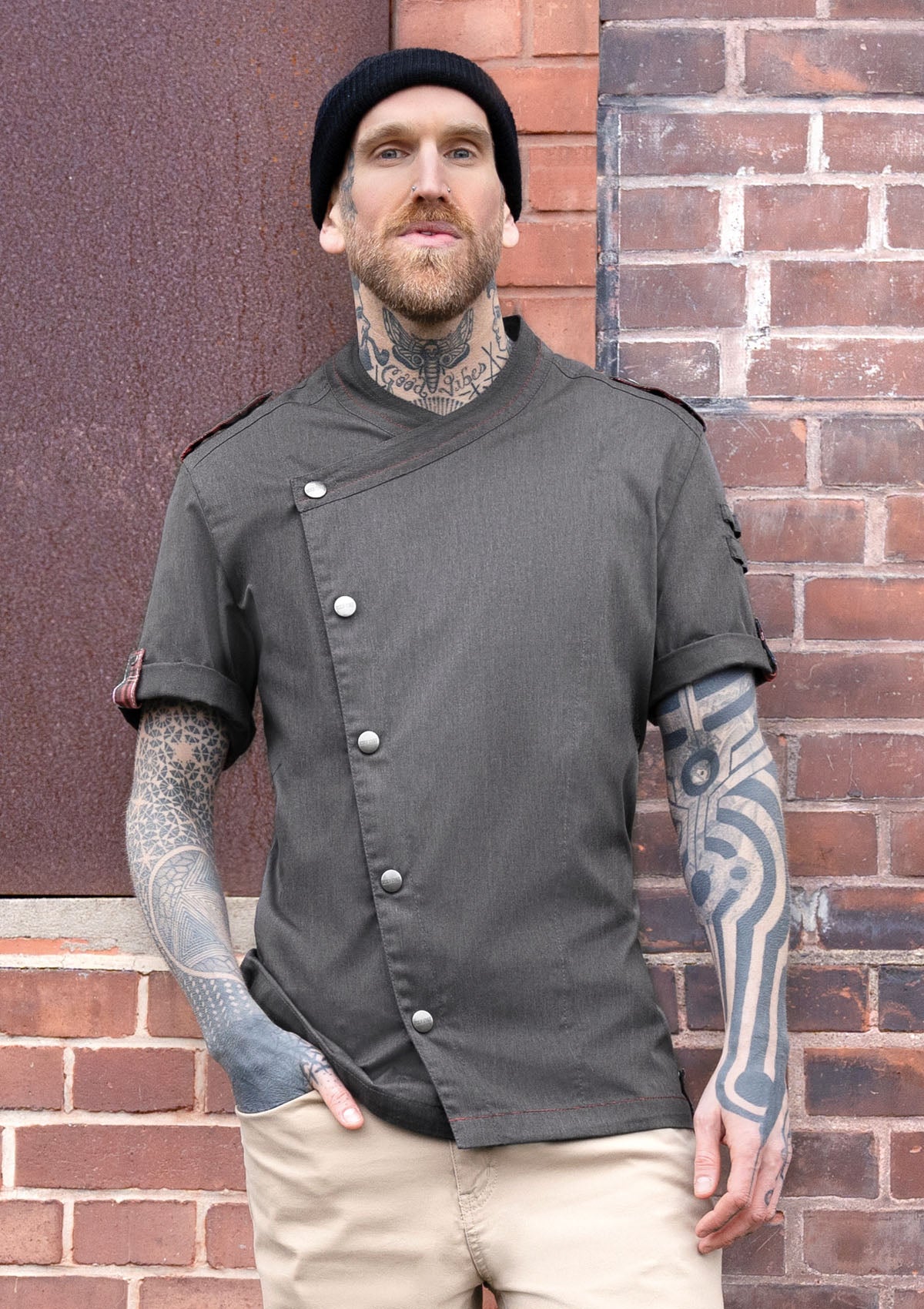 Men's Chef Jacket In Denim Look Short Sleeves - ROCK CHEF®