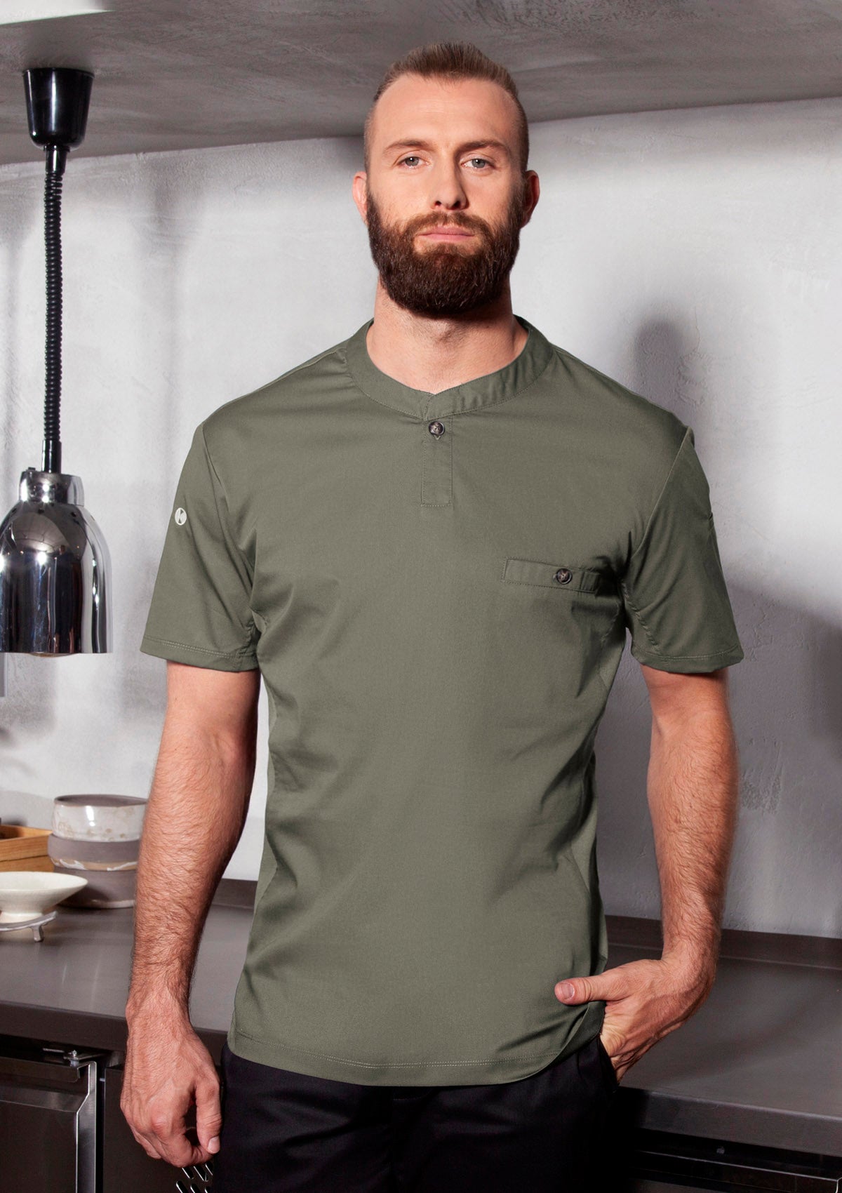 Slim-Fit & Short-Sleeved Chef's Shirt Performance For Men