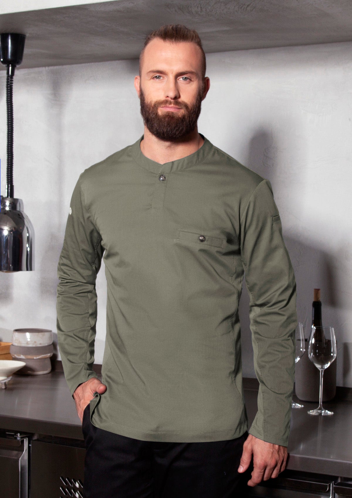 Slim Fit & Long-Sleeved Chef's Shirt Performance For Men