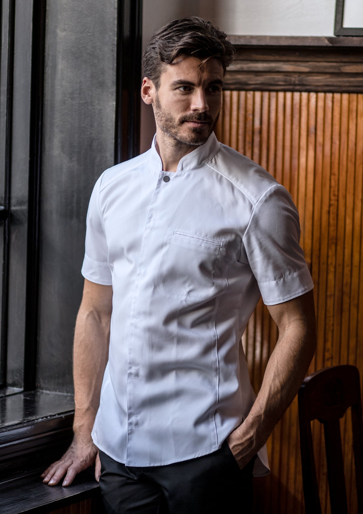 Men's chef shirt in slim-fit with short sleeves. Segers | Cookniche