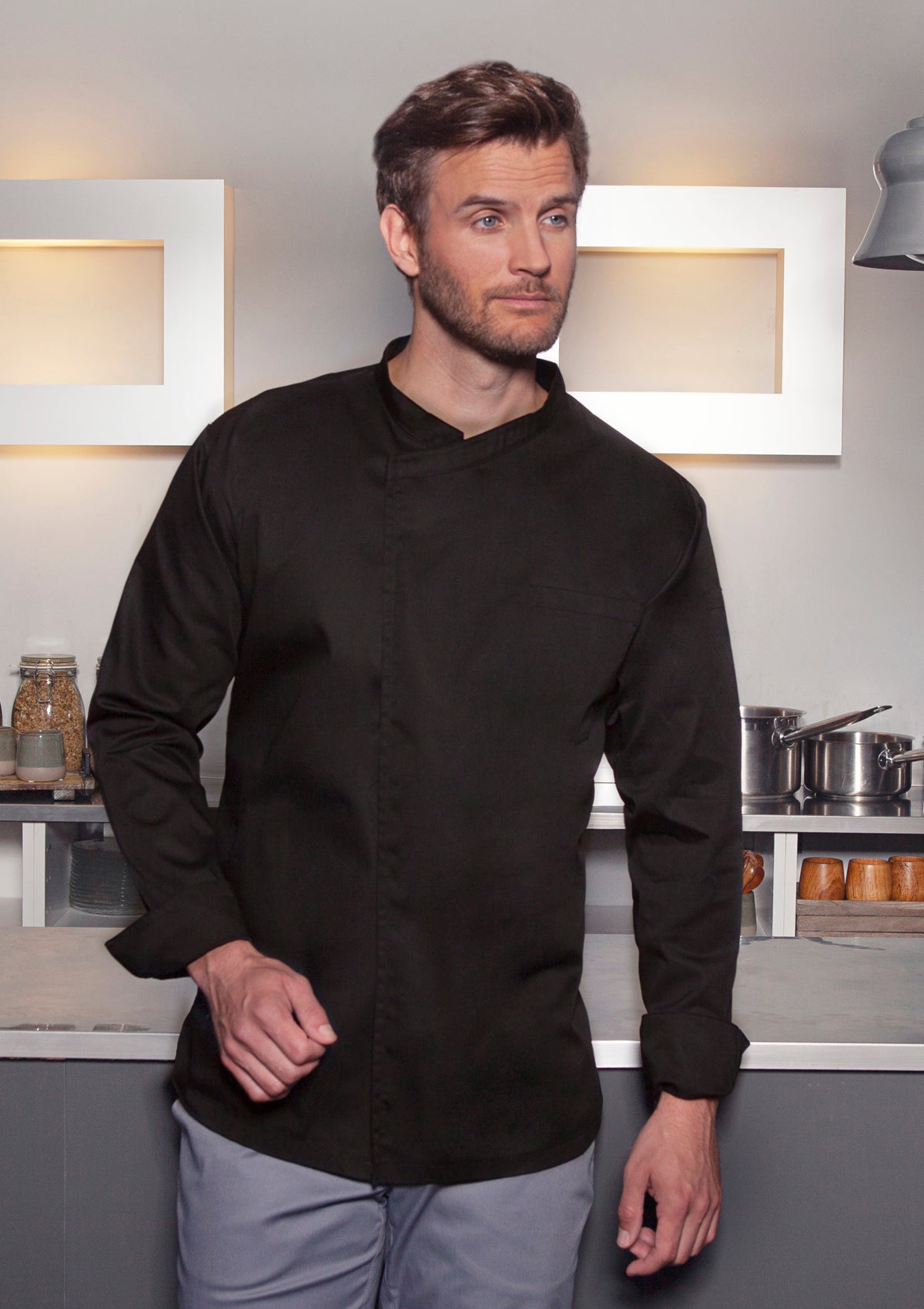 Long-Sleeved Throw-Over Chef's Shirt For Men