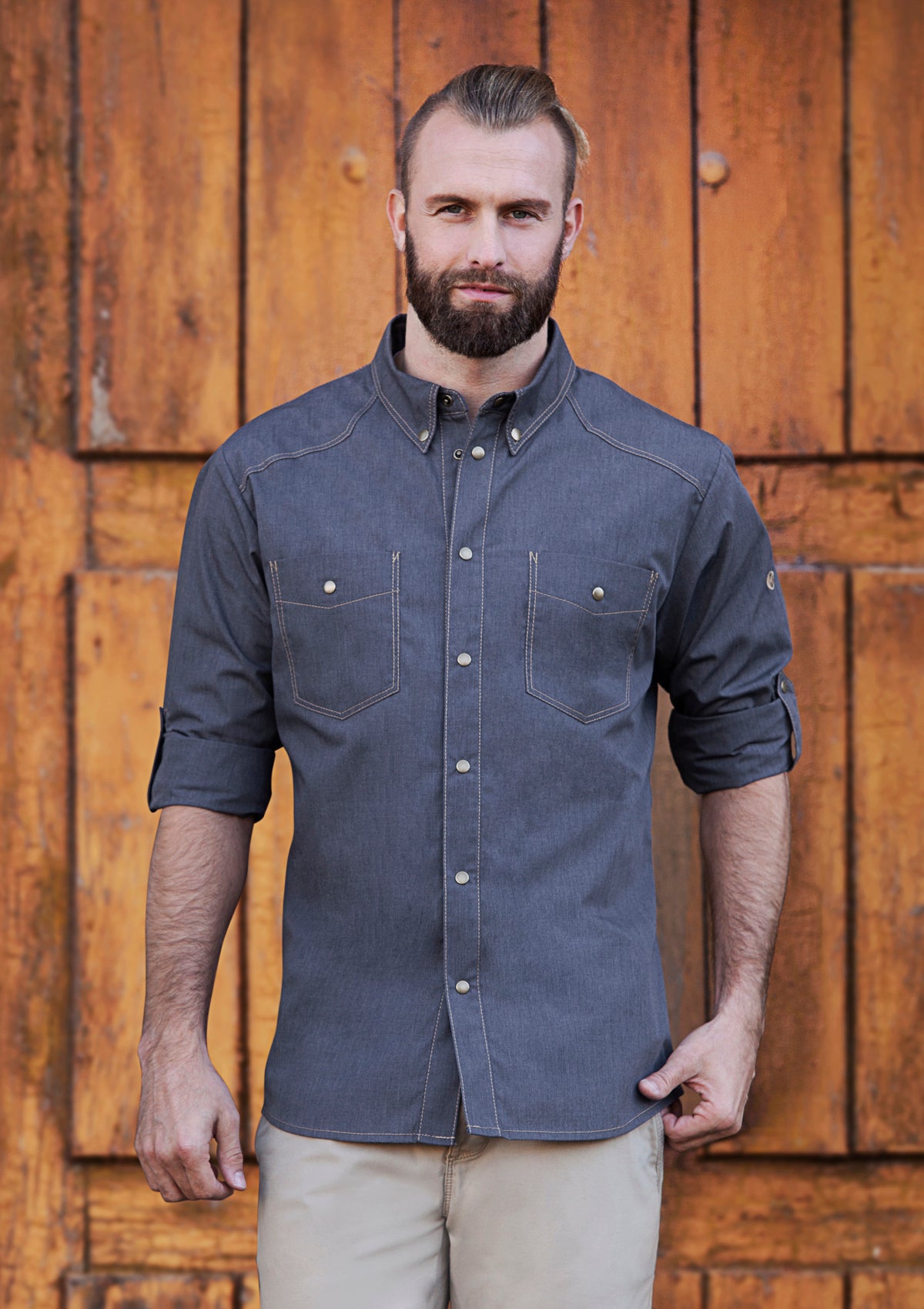 Button-Down & Long-Sleeved Chef's Shirt Jeans-Style For Men. By Karlowsky -  Germany