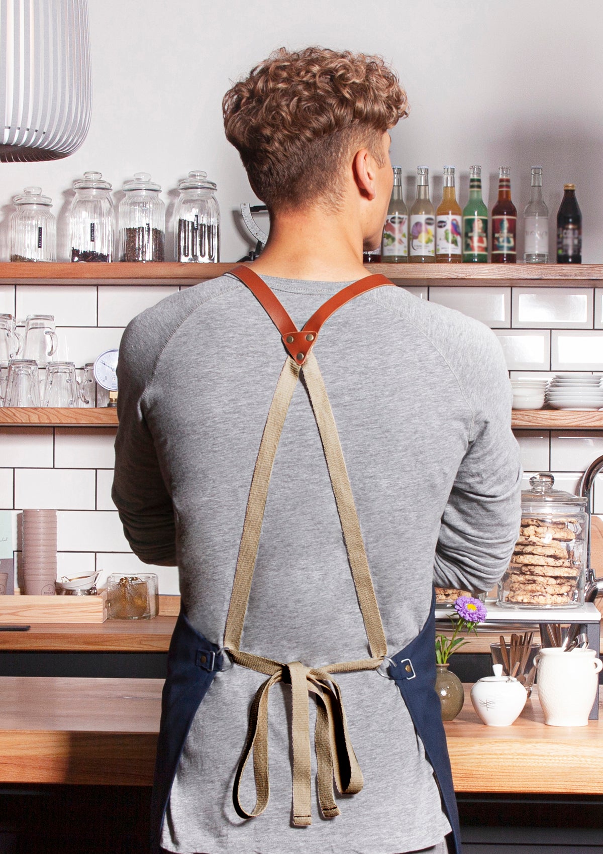 Bib Apron With Leather Straps - Green-Generation