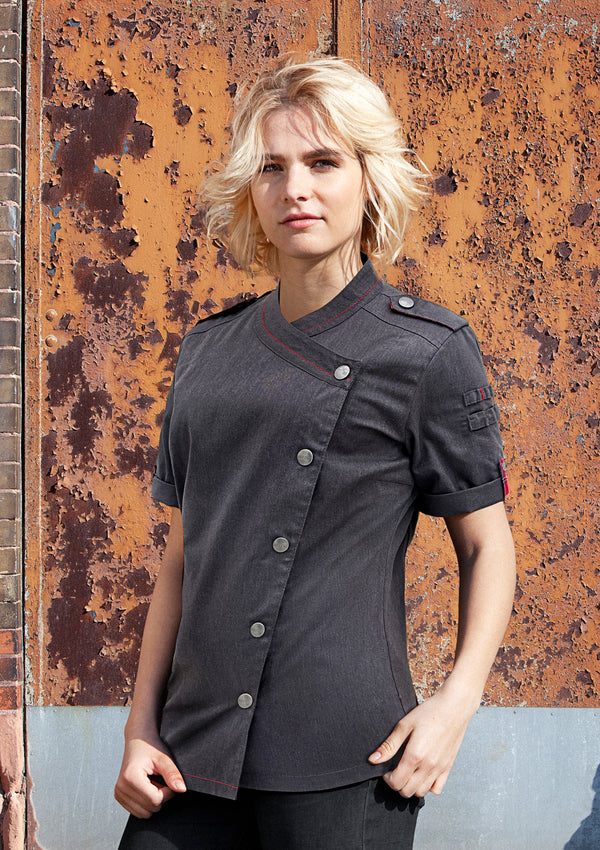 Short-Sleeve Ladies' Chef Jacket Denim - ROCK CHEF®