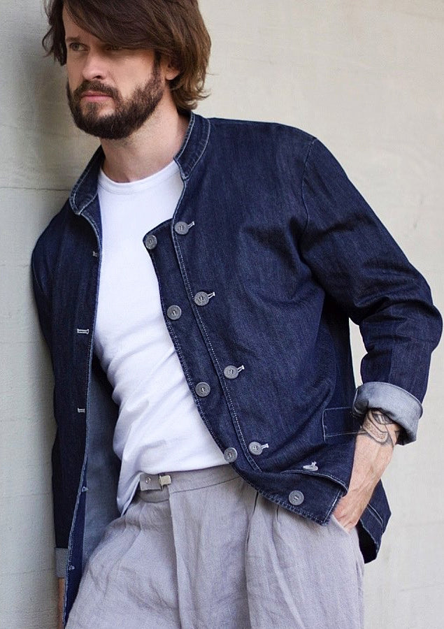 Unisex Long-Sleeved Chef's Jacket Sydney in Denim - Custom-Made